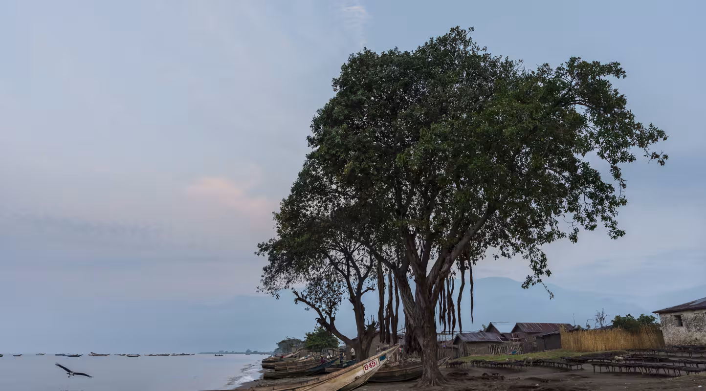 Scènes du village de pêcheurs de Kavanyongi, sur la rive nord du lac Édouard, dans le secteur “Block V” du parc national des Virunga